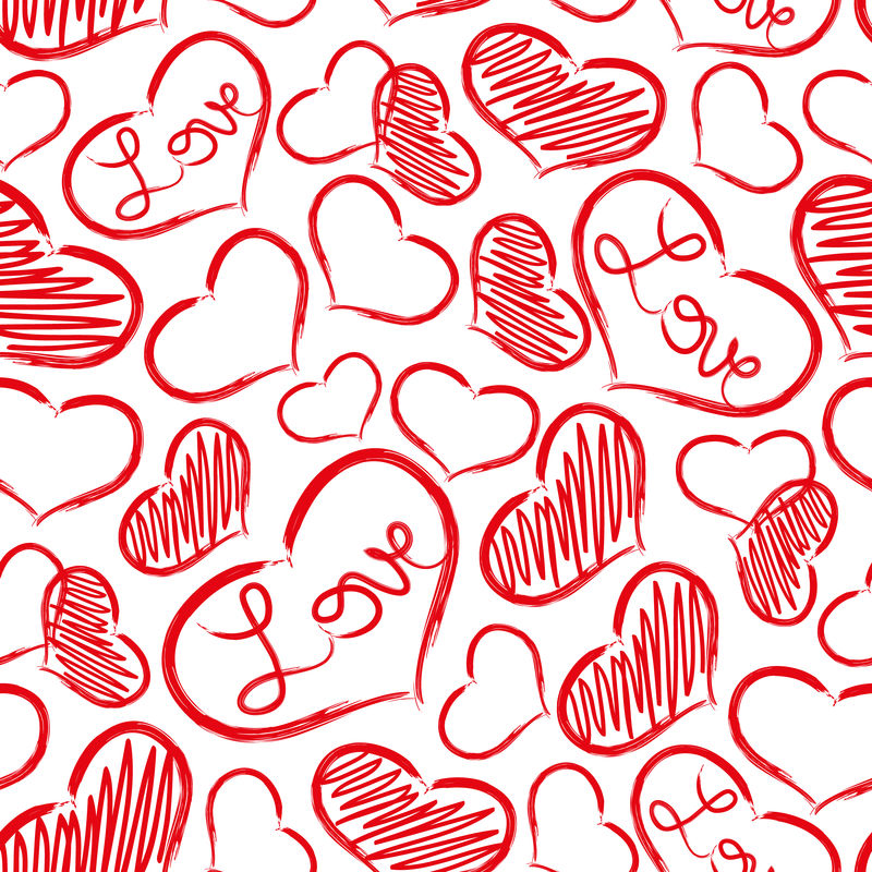 红色的爱情之心符号肮脏的手绘图案EPS10