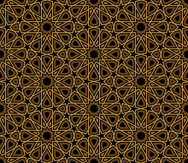 阿拉伯式黑色和金色图案-深色背景-矢量插图
