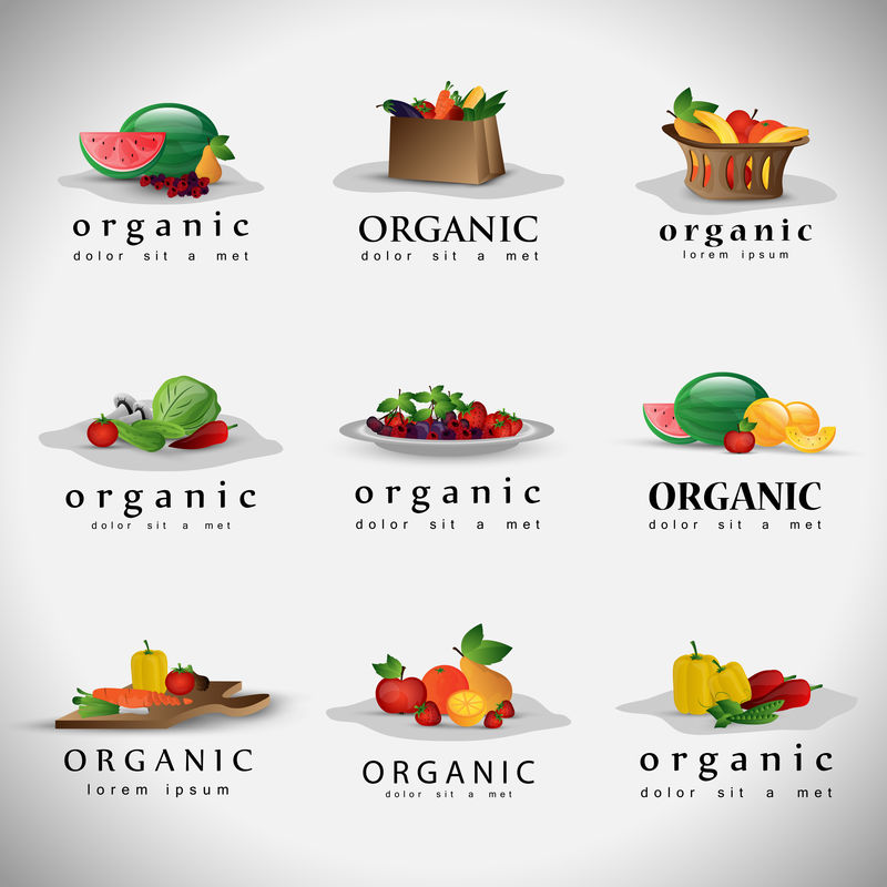 水果和蔬菜套装-灰色背景隔离-矢量插图-图形设计可编辑-供您设计