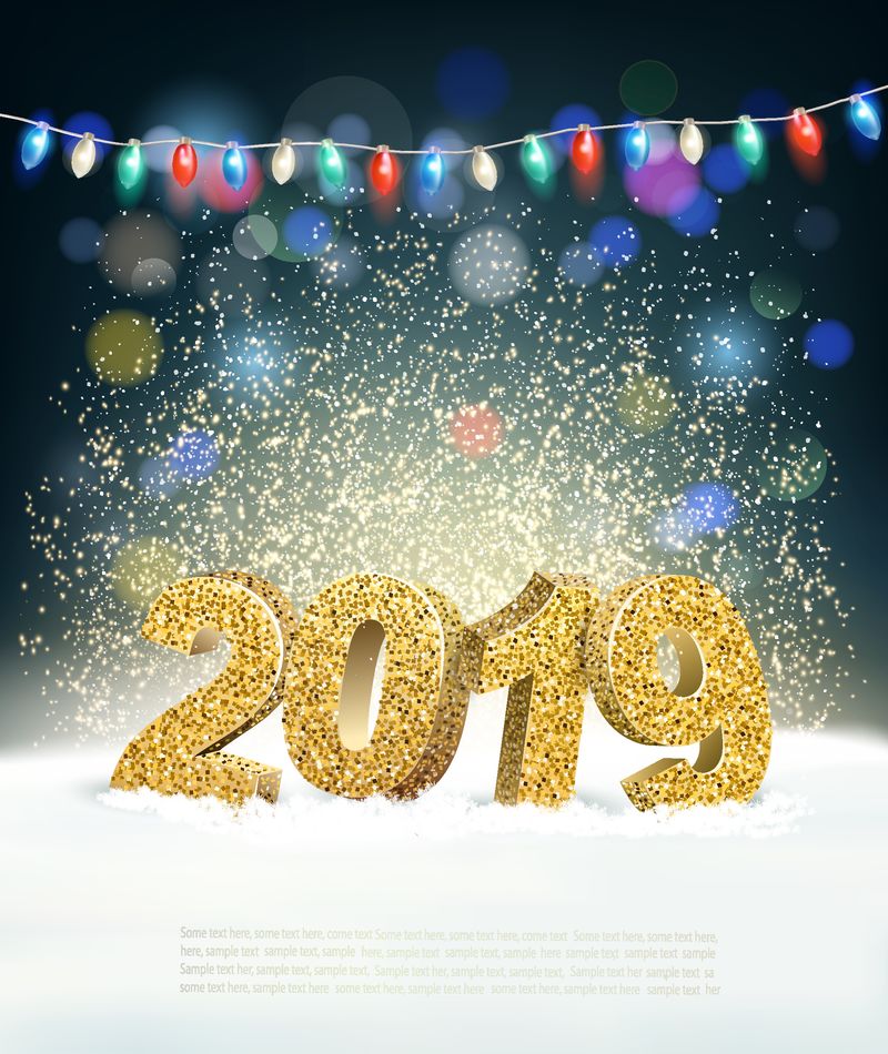 以2019年和花环为背景的节日新年-矢量