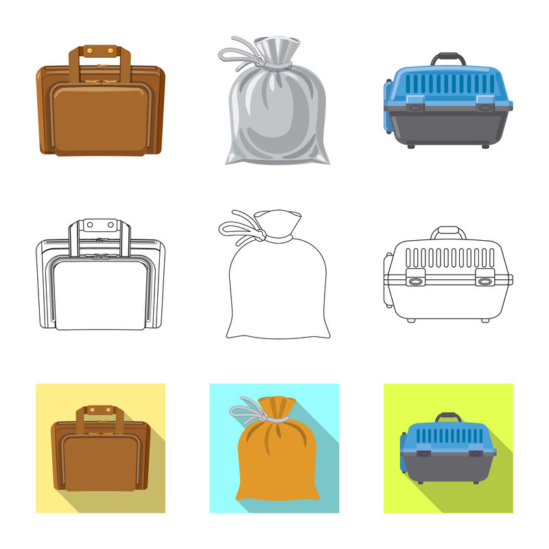 行李箱和行李标志的隔离物-收集手提箱和库存的旅行矢量图标
