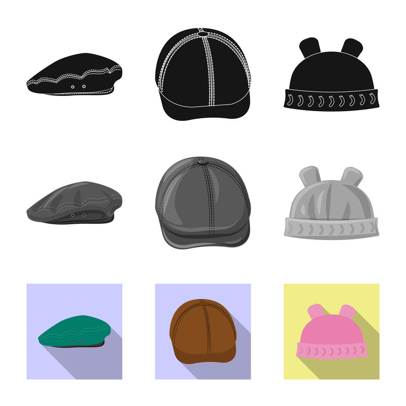 帽子和帽子标志的矢量设计-用于Web的头饰和附件库存符号集合