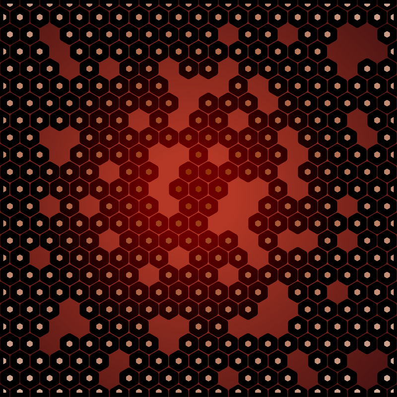 矢量抽象暗红色背景与六边形和孔。