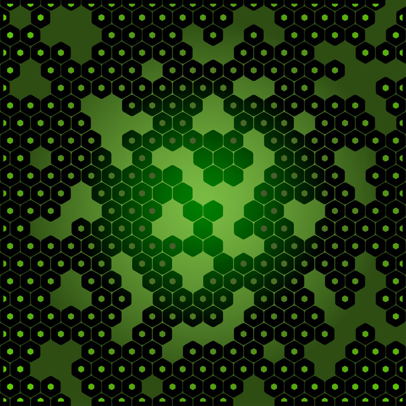 矢量抽象深绿色背景与六边形和孔。