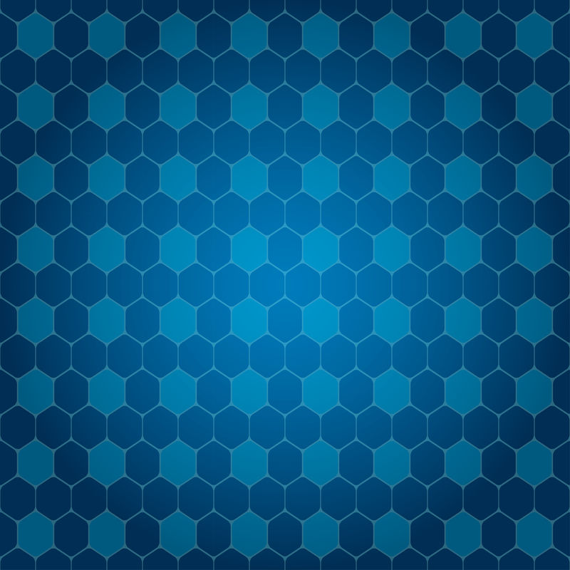矢量抽象蓝色渐变背景与六边形形状的不透明度不同。