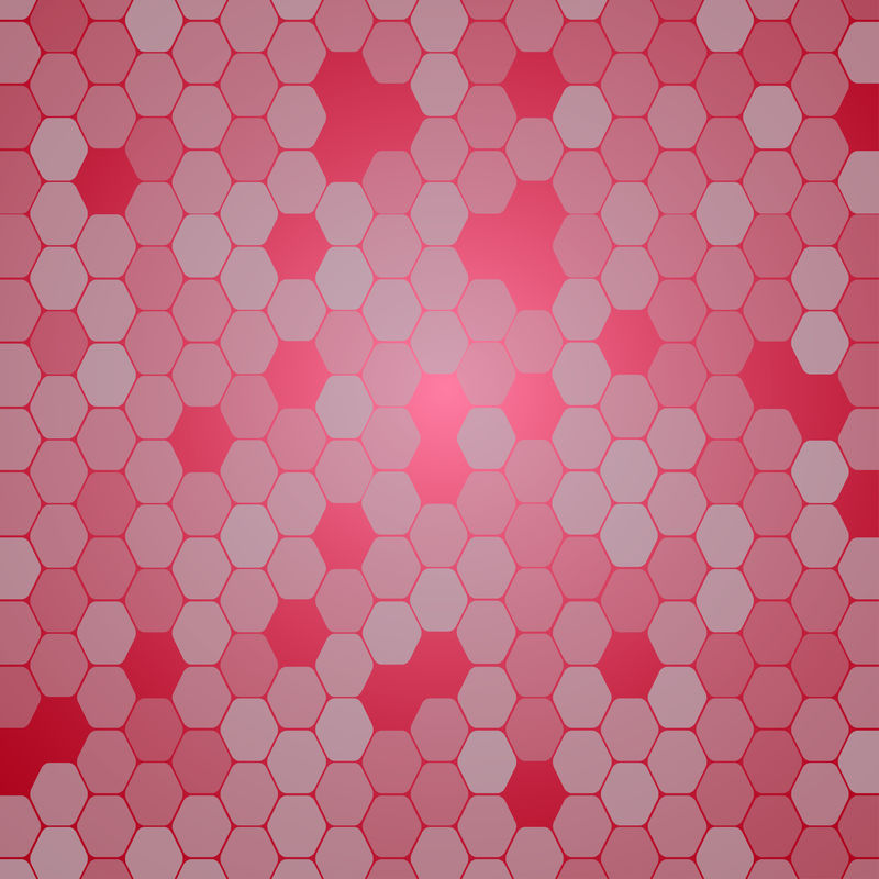 矢量抽象渐变红色背景与六边形各种不透明性和孔。