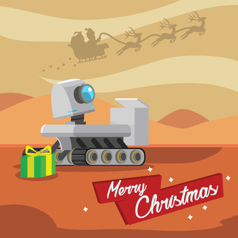 圣诞老人送礼物给火星上的漫游者机器人