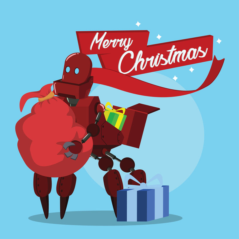 载体机器人圣诞快乐插画