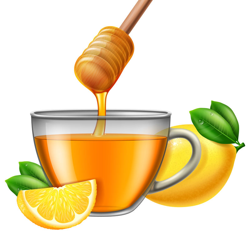 一杯加蜂蜜和柠檬的茶-矢量图