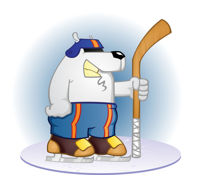 北极熊曲棍球运动员卡通人物