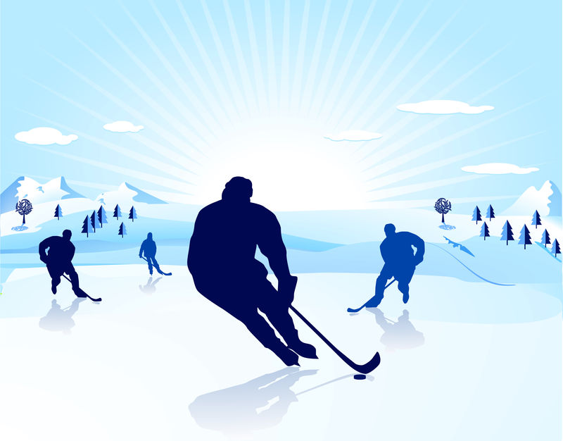 曲棍球运动员-用曲棍球滑冰