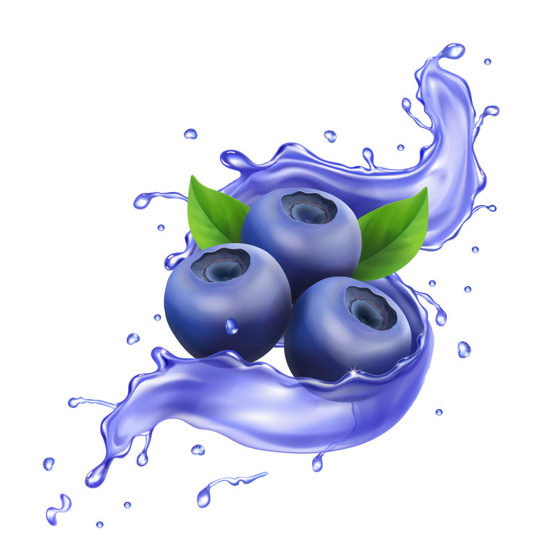 蓝莓汁飞溅纯矢量插图。逼真的图标