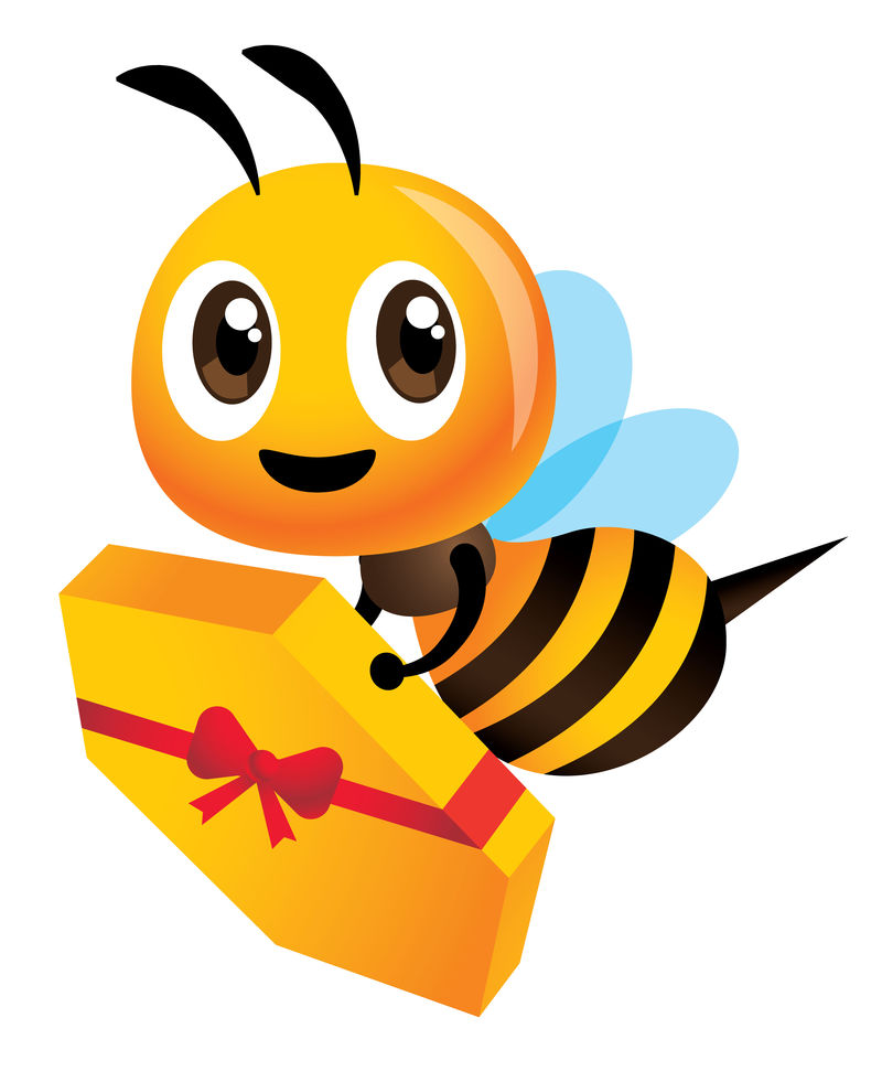 卡通可爱的蜜蜂携带一个巨大的蜂巢来运送-为顾客提供蜂巢式的花招-矢量图隔离