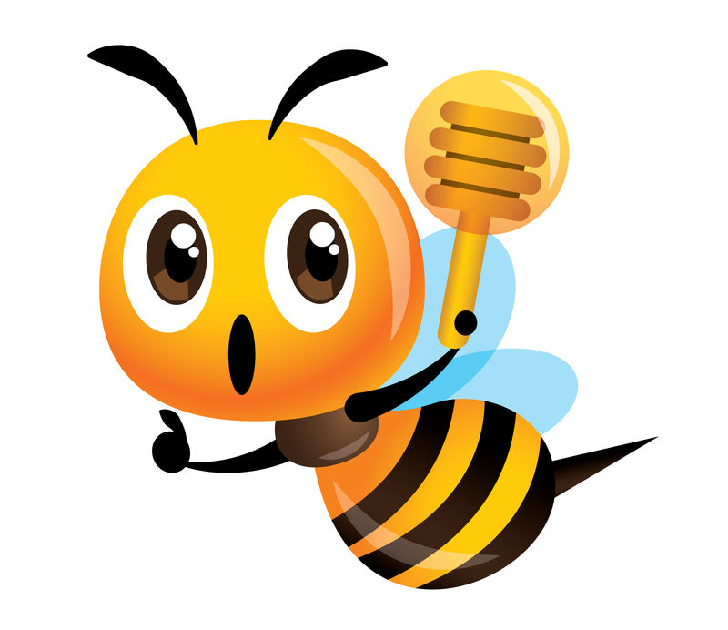 可爱的蜜蜂拿着一只蜂蜜斗-上面有拇指的手势-矢量