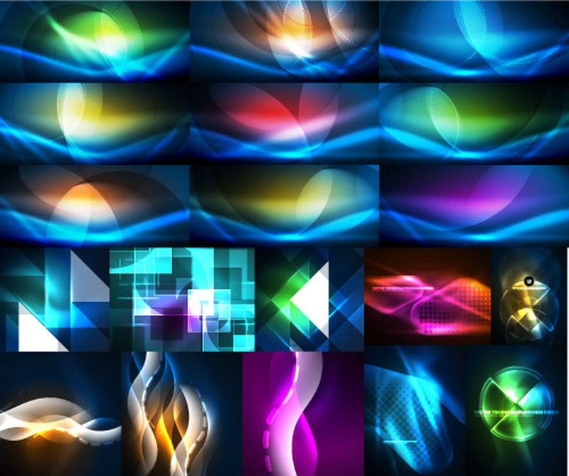 收集霓虹灯发光的抽象背景-魔术能量模板集-未来技术壁纸的矢量图-用于演示或网页横幅