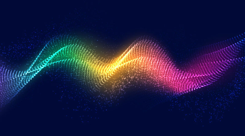 动态抽象彩色液体流动颗粒背景-闪烁的抽象粒子流背景-带有点组合的未来主义背景-EPS10矢量背景