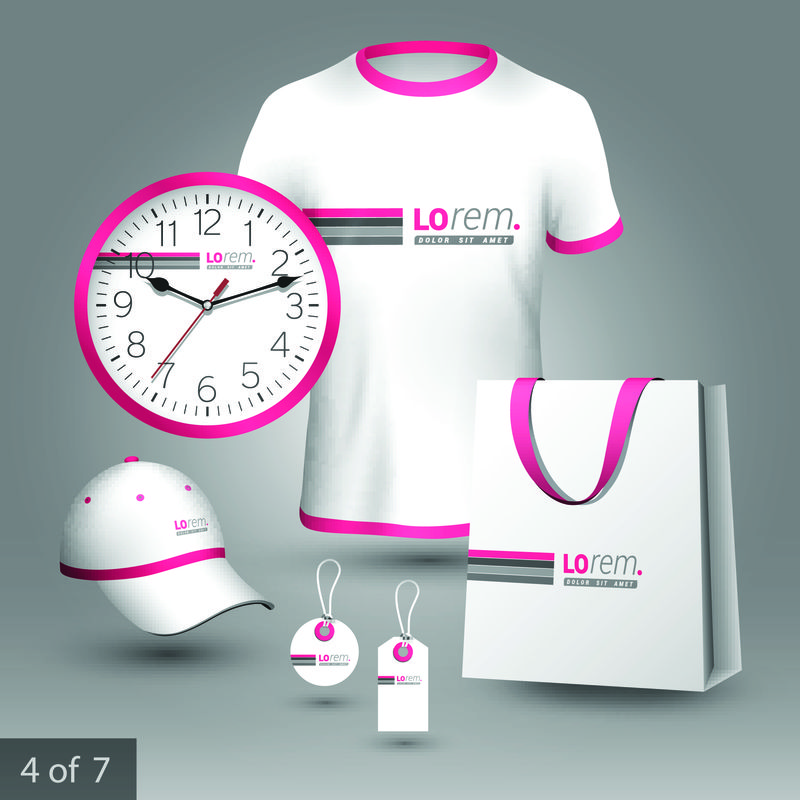 白色促销纪念品设计-以企业身份与粉红色和灰色线条-文具套装