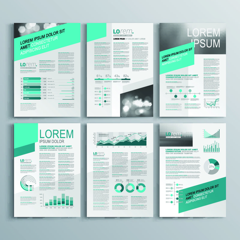 灰色小册子模板设计与绿色对角线形状-封面布局和信息图形