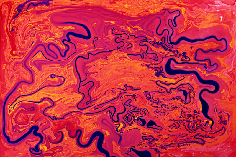 抽象疯狂的漩涡背景-表现主义风格的液体漆纹理-大理石创意背景-图形幻想现代流体绘画-带有涡流元件的大理石花纹设计-明亮温暖的颜色