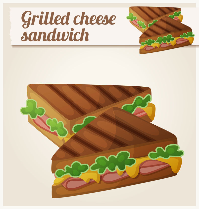 烤奶酪三明治。详细矢量图标