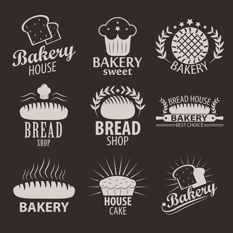 面包店和面包店的标志，标签，徽章和设计元素。