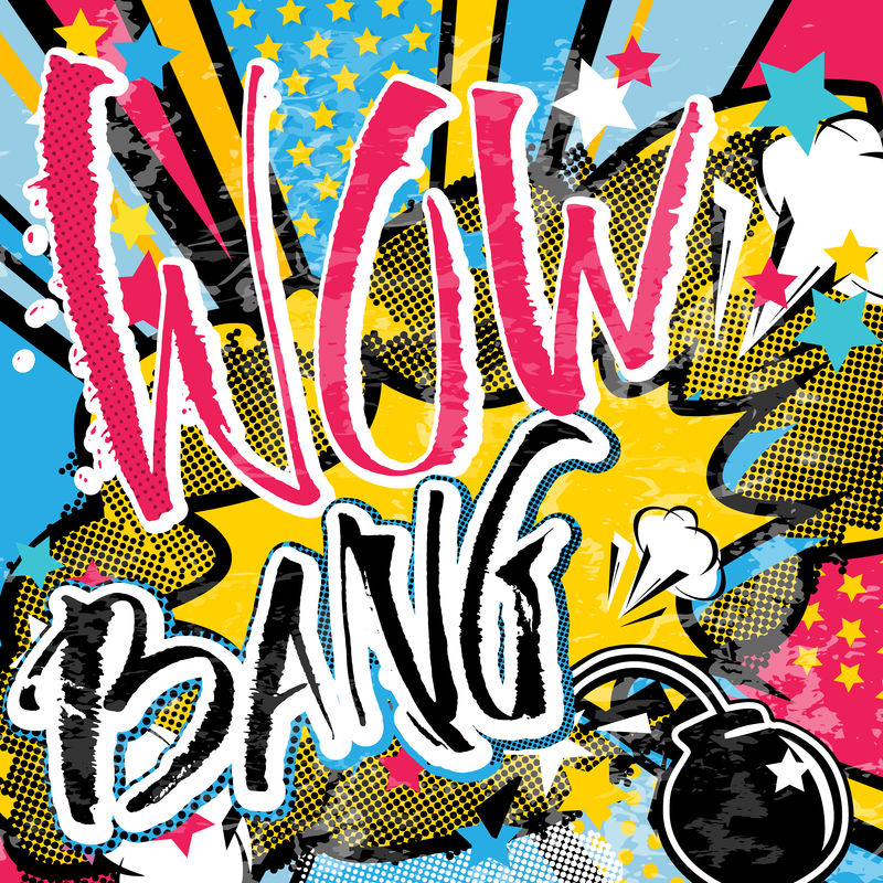 哇邦格流行艺术引用-星星-炸弹-爆炸装饰半色调海报模板矢量插图