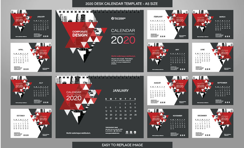 桌面日历2020模板-包括12个月-A5大小