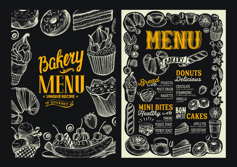 手绘面包店菜单-餐厅食品模板