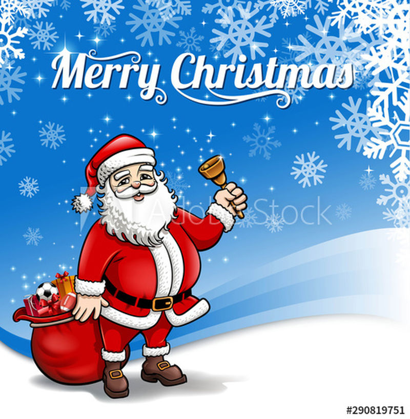 矢量-新年和圣诞节贺卡-滑稽可爱的圣诞老人-明亮的背景-卡通-平面设计