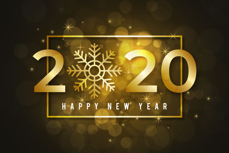 圣诞快乐-2020新年贺卡-2020年金色新年标志-金色雪花-在黑色背景下闪闪发光-2020年新年快乐的插图
