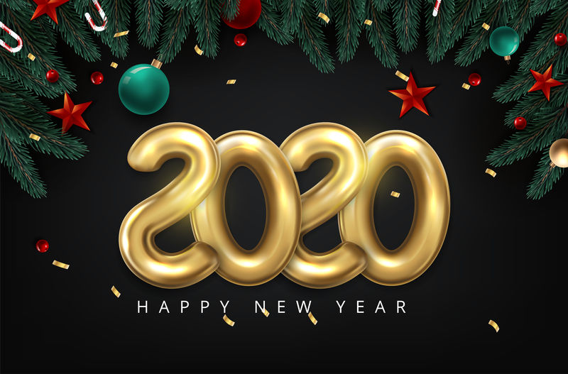 2020黄金新年快乐。数字简约风格2020气球孤立