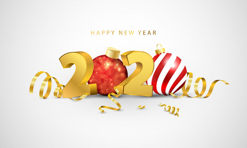 2020年新年快乐-贺卡设计模板金色五彩纸屑-庆祝小册子或传单