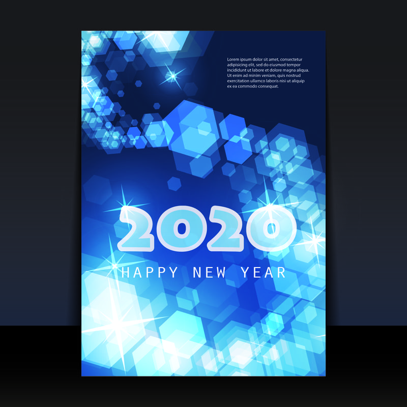 带有模糊冰冻冰晶图案的新年传单、卡片或封面设计-2020
