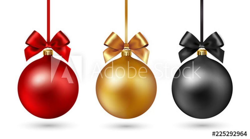 一套圣诞饰品-白色背景上有缎带和蝴蝶结-矢量图解-金色、黑色和红色
