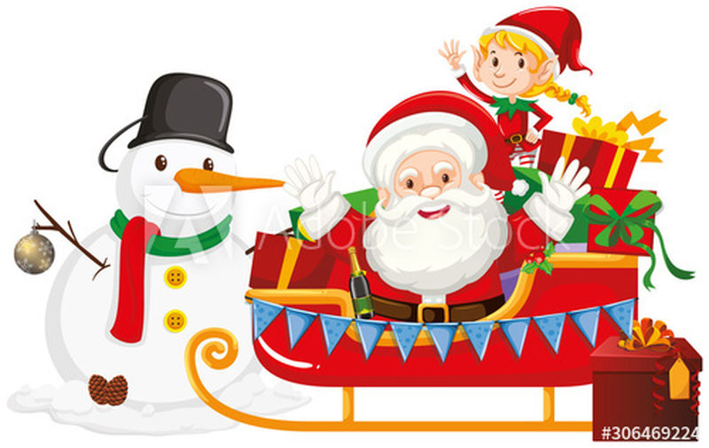雪橇上的圣诞老人和雪人插图