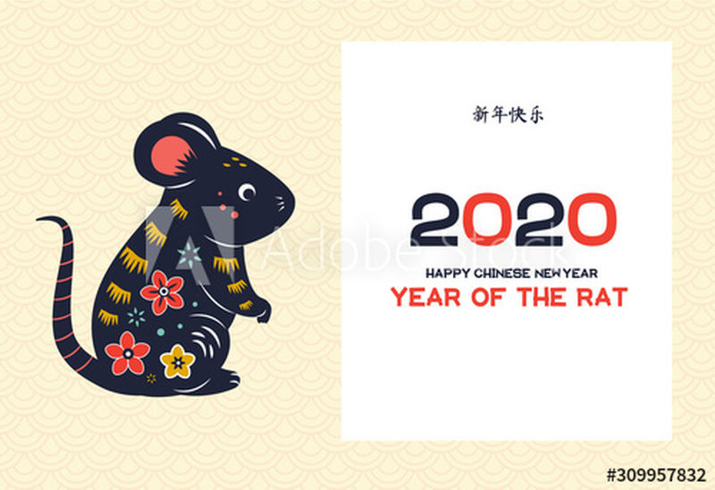 中国新年图案背景与花-鼠年