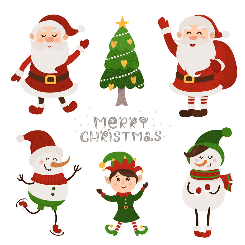 圣诞套装，配有可爱的圣诞老人、雪人和侏儒