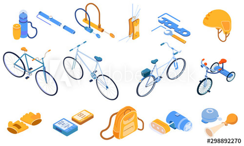 自行车等距集与自行车服装和设备隔离矢量图