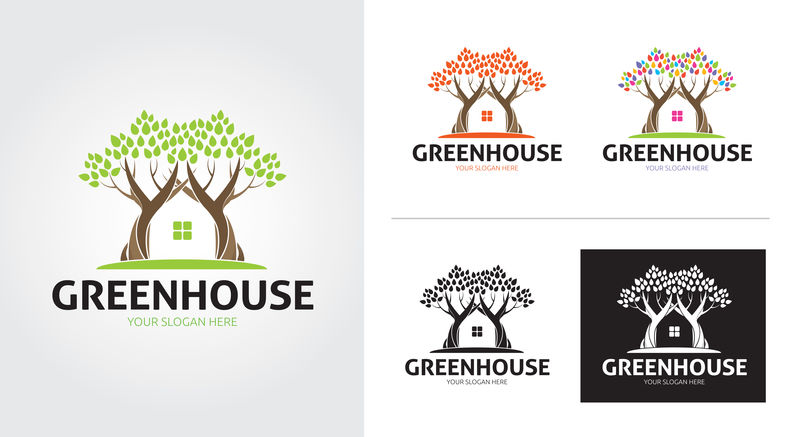 绿房子创意和极简主义标志模板集