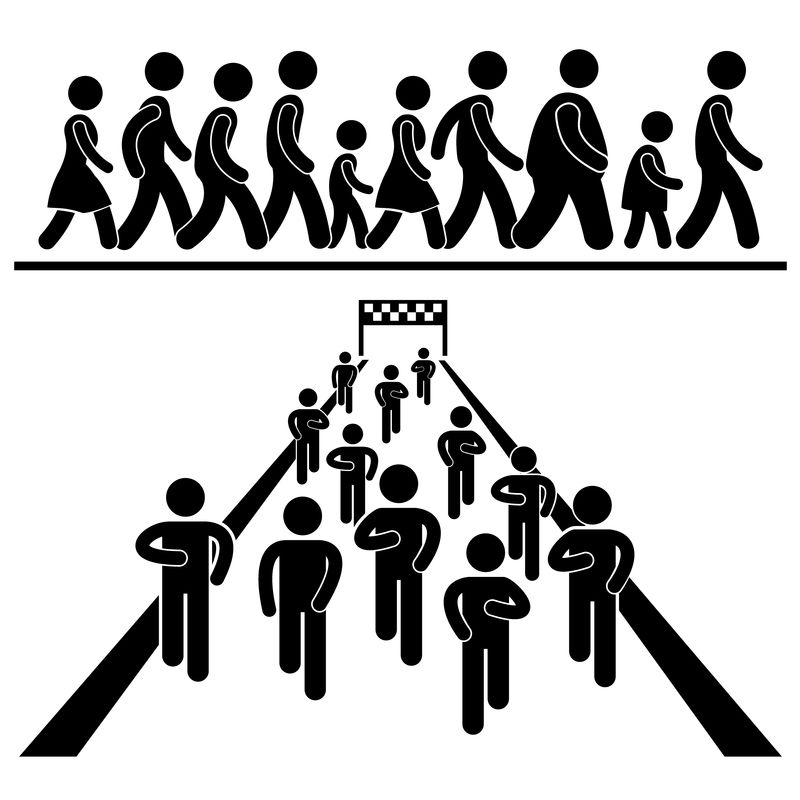社区步行和跑步游行马拉松拉力棒图形象形图标
