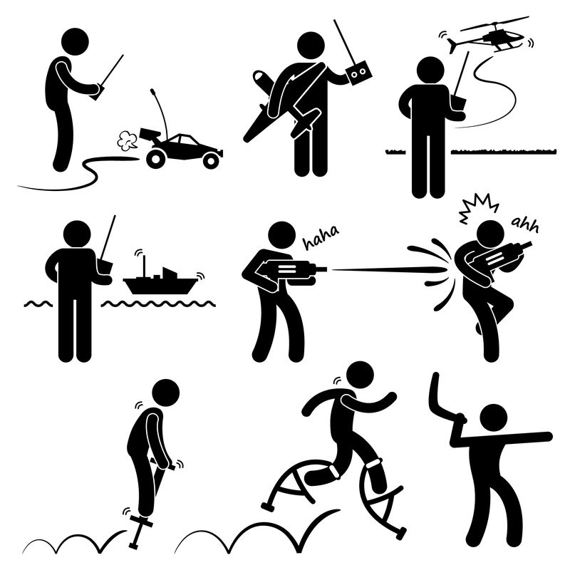 玩户外玩具的人遥控汽车飞机直升机舰载水枪跳投飞镖棍图形象形图标