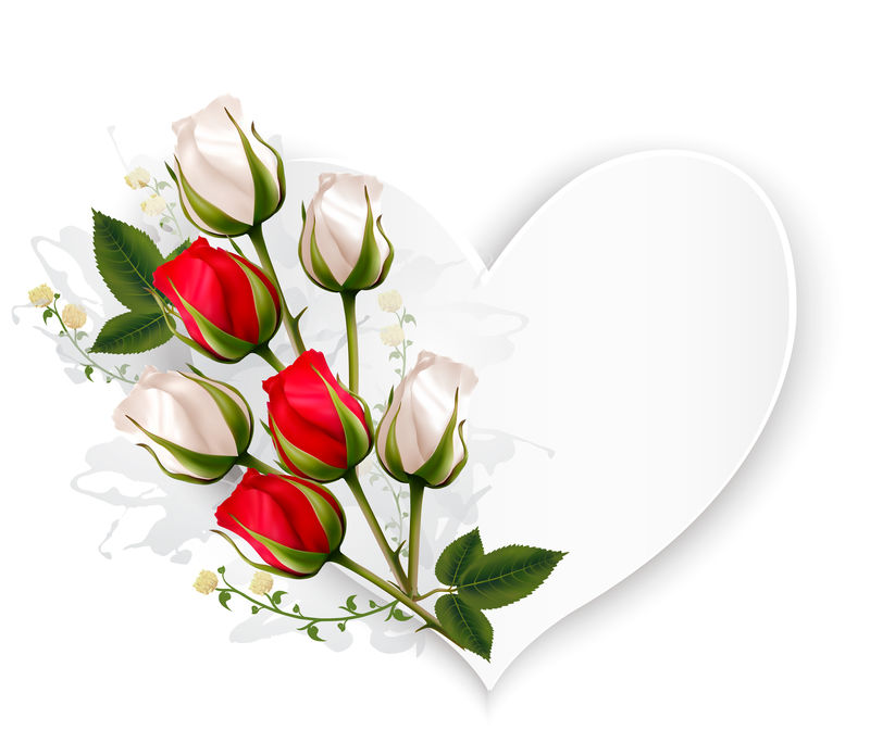 美丽的节日贺卡-有红玫瑰和白玫瑰-婚礼请柬或任何设计载体