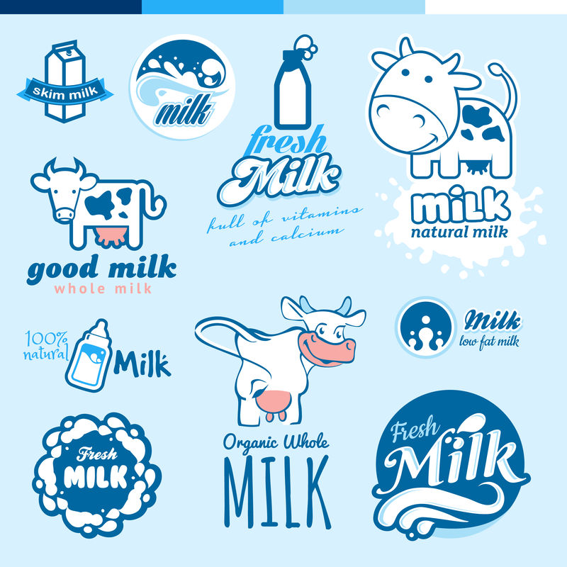 牛奶标签和图标集