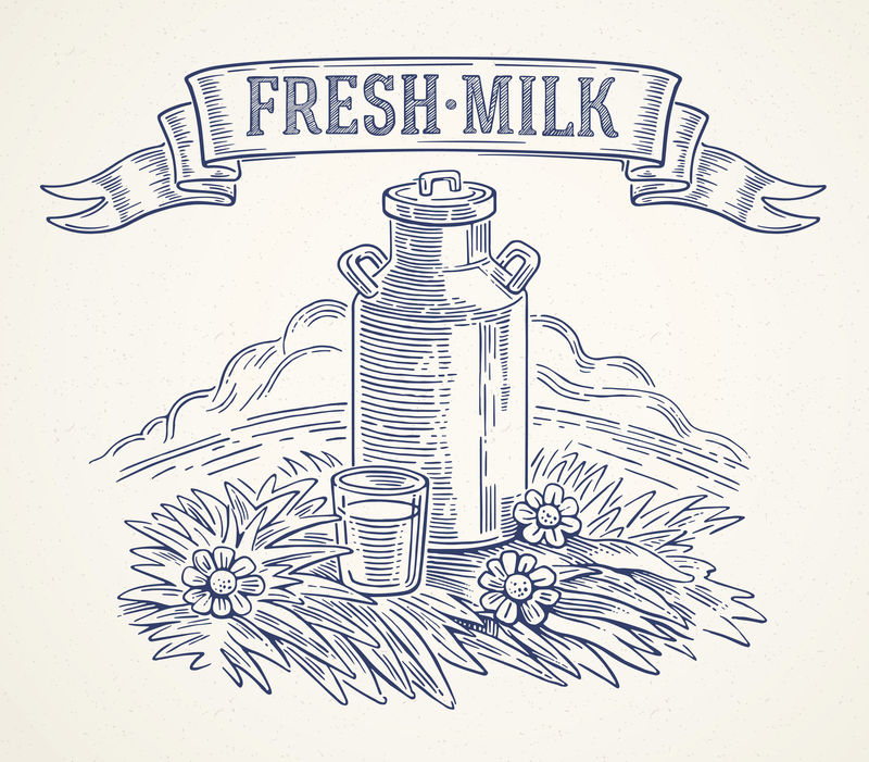 牛奶罐和牛奶杯-图形风格插图