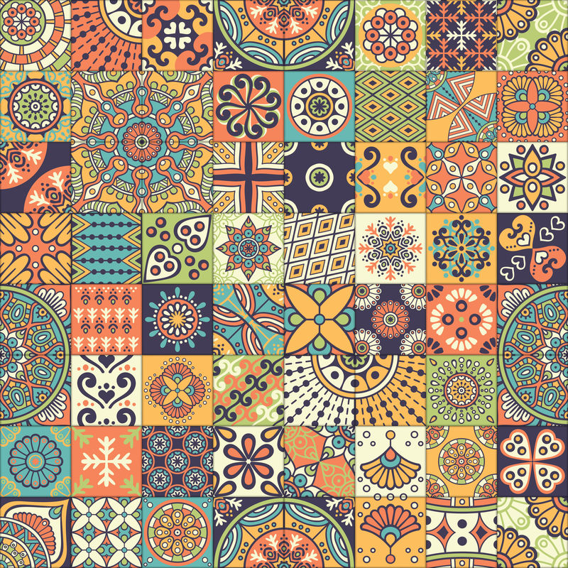 无缝模式-古典装饰元素-手绘背景-伊斯兰教、阿拉伯语、印度语、奥斯曼帝国-适合在织物或纸张上印刷
