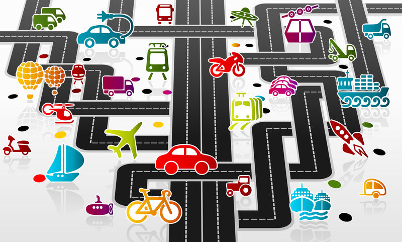复杂的交通基础设施-彩色交通图标集