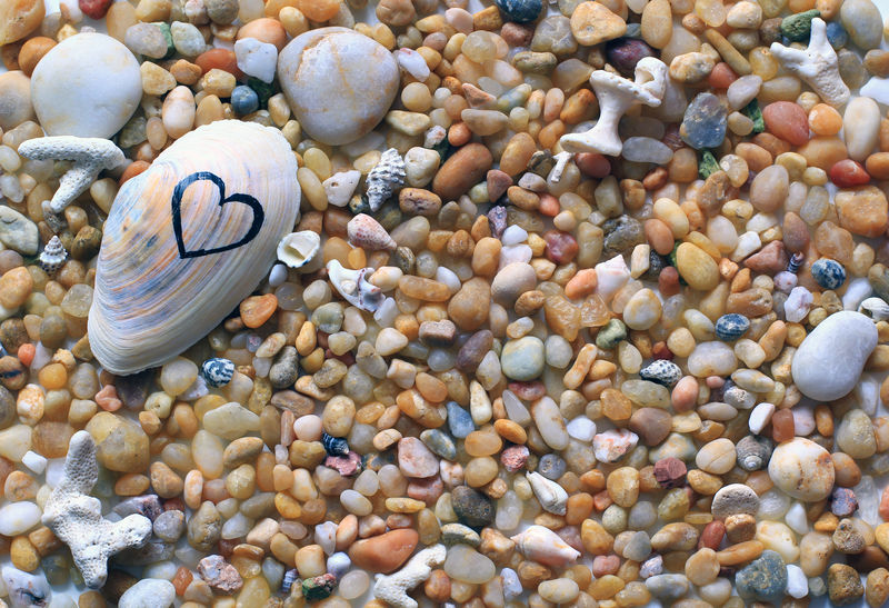 海上度假，爱海，蜜月背景，石头，卵石和贝壳