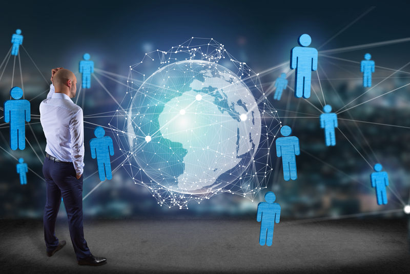 国际网络显示在一个未来的界面与全球和连接-技术和商业概念