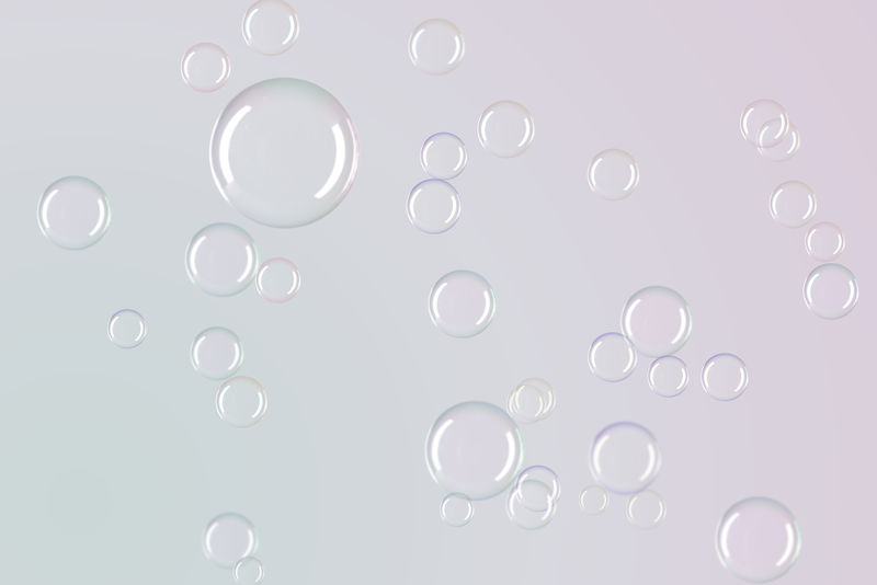 柔和背景上的透明肥皂泡图案设计元素