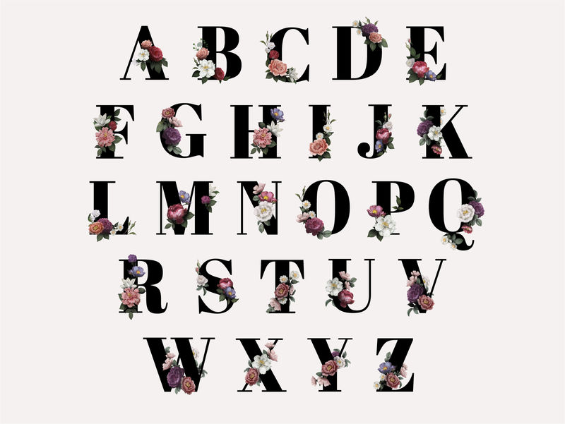 经典优雅的花卉字母字体矢量